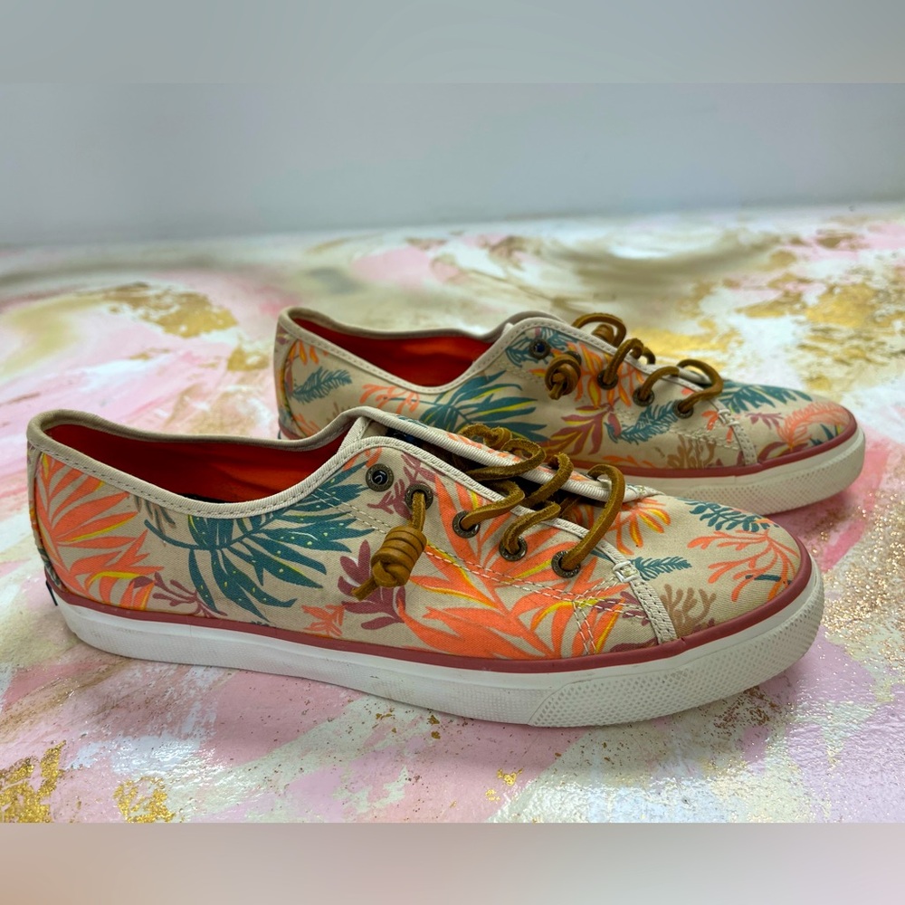 Sperry Women's Tropical Lace-Up Sneakers - Orange and Green